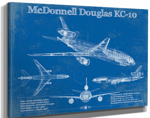 14" x 11" / Stretched Canvas Wrap Cutler West McDonnell Douglas KC-10 Extender Aircraft Blueprint Original Military Wall Art