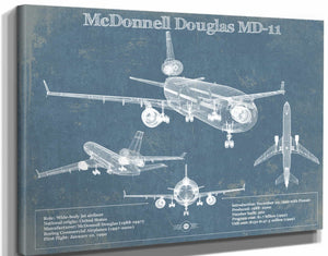 14" x 11" / Stretched Canvas Wrap Cutler West McDonnell Douglas MD-11 Vintage Aviation Blueprint Print
