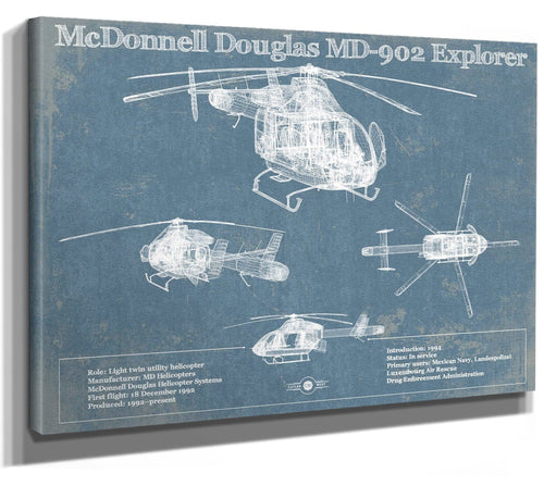 14" x 11" / Stretched Canvas Wrap Cutler West McDonnell Douglas MD-902 Explorer Vintage Blueprint Helicopter Print