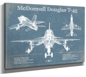 14" x 11" / Stretched Canvas Wrap Cutler West McDonnell Douglas T-45 Goshawk Blueprint Original Military Wall Art