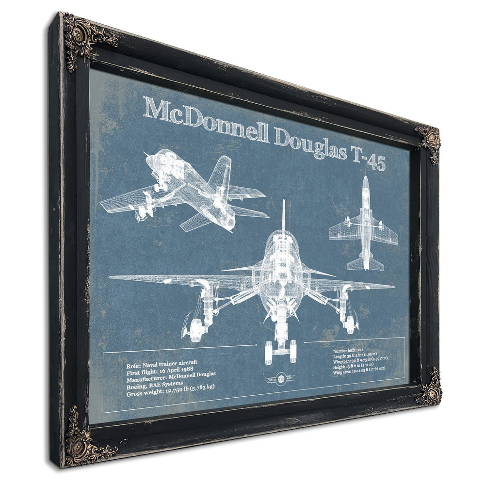 McDonnell Douglas T-45 Goshawk Print in a distressed Vintage Black wood frame with ornate corners