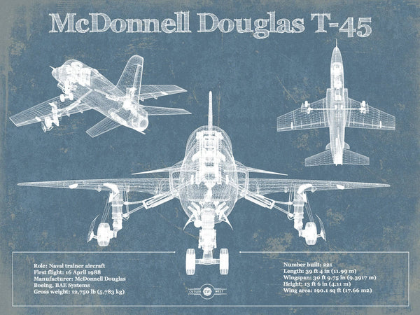 14" x 11" / Unframed Cutler West McDonnell Douglas T-45 Goshawk Blueprint Original Military Wall Art