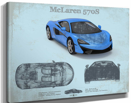 14" x 11" / Stretched Canvas Wrap Cutler West McLaren 570S Blueprint Vintage Auto Print