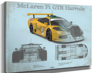 14" x 11" / Stretched Canvas Wrap Cutler West McLaren F1 GTR Harrods Blueprint Vintage Auto Print