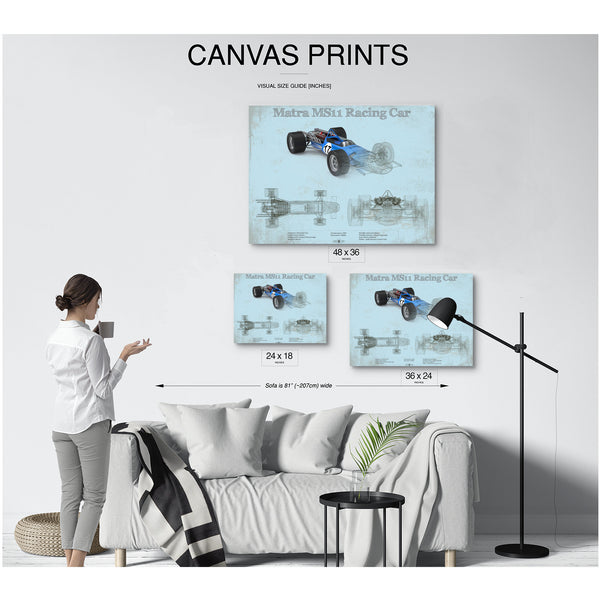 Mclaren M1b Blueprint Art Print displayed on a wall