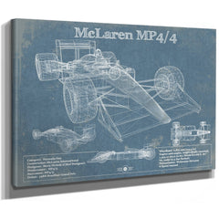 McLaren MP4-4 Formula One Blueprint Art Print as a stretched canvas wrap with gallery wrapped edges