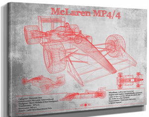 14" x 11" / Stretched Canvas Wrap Cutler West McLaren MP4-4 - Red and White Version Formula One Race Car Print