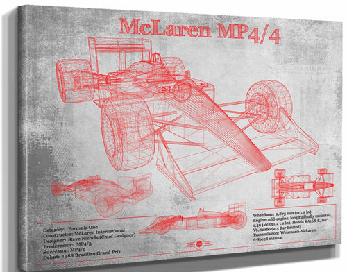 14" x 11" / Stretched Canvas Wrap Cutler West McLaren MP4-4 - Red and White Version Formula One Race Car Print