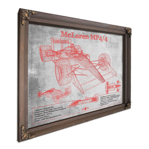 McLaren MP4-4 - Red and White Version Formula One Print in a Bourbon stained wood frame with antique gold corners