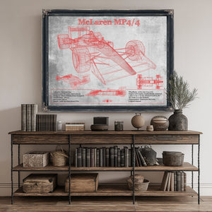 McLaren MP4-4 - Red and White Version Formula One Print canvas print size guide 24x18 36x24 48x36 inches