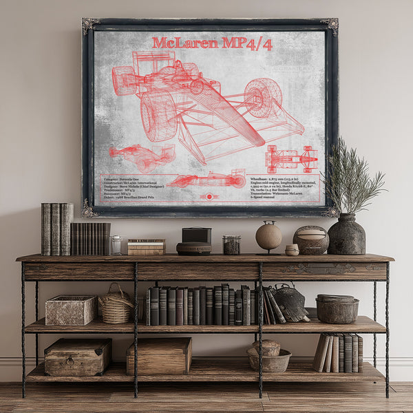 McLaren MP4-4 - Red and White Version Formula One Print canvas print size guide 24x18 36x24 48x36 inches