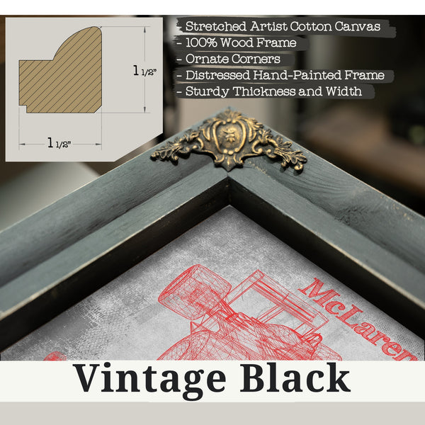 Vintage Black frame corner detail, 1.5 inch ornate wood moulding, McLaren MP4-4 - Red and White Version Formula One Print