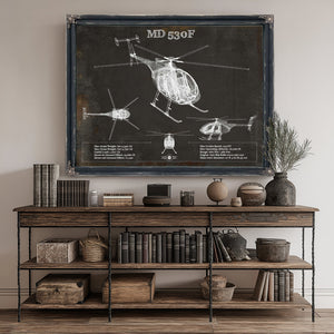 MD 530F Helicopter Blueprint Aviation Print canvas print size guide 24x18 36x24 48x36 inches