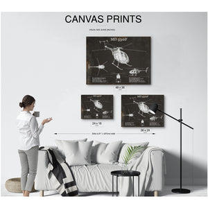 MD 530F Helicopter Blueprint Aviation Print displayed on a wall