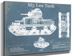 14" x 11" / Stretched Canvas Wrap Cutler West Medium Tank, M3 Lee Vintage Blueprint Print
