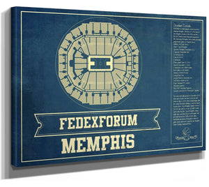 14" x 11" / Stretched Canvas Wrap Cutler West Memphis Grizzlies Fedexforum Vintage Basketball Blueprint NBA Print