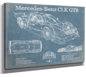 14" x 11" / Stretched Canvas Wrap Cutler West Mercedes-Benz CLK GTR Original Blueprint Art