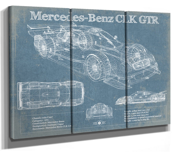 36" x 24" / 3 Panel Canvas Wrap Cutler West Mercedes-Benz CLK GTR Original Blueprint Art