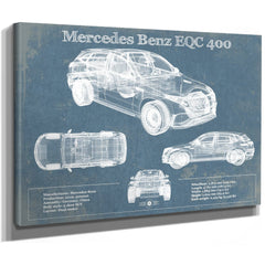 Mercedes-Benz EQC Blueprint Art Print as a stretched canvas wrap with gallery wrapped edges