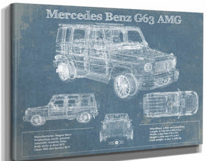 14" x 11" / Stretched Canvas Wrap Cutler West Mercedes Benz G63 AMG (2019) Blueprint Vintage Auto Print