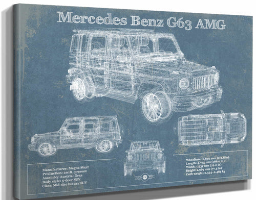 14" x 11" / Stretched Canvas Wrap Cutler West Mercedes Benz G63 AMG (2019) Blueprint Vintage Auto Print