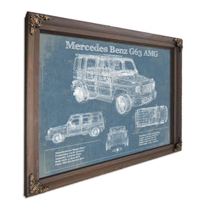 2019 Mercedes Benz G63 AMG Blueprint Art Print in a Bourbon stained wood frame with antique gold corners