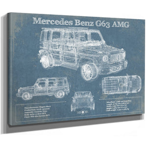 2019 Mercedes Benz G63 AMG Blueprint Art Print as a stretched canvas wrap with gallery wrapped edges