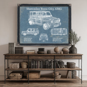 2019 Mercedes Benz G63 AMG Blueprint Art Print canvas print size guide 24x18 36x24 48x36 inches