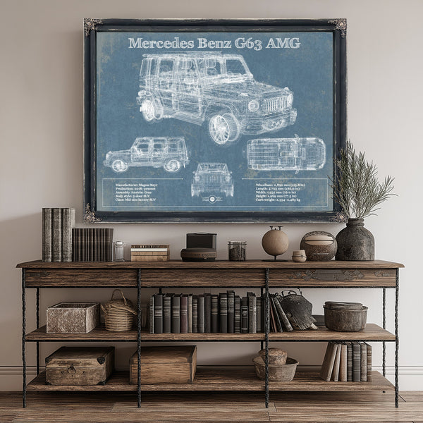 2019 Mercedes Benz G63 AMG Blueprint Art Print canvas print size guide 24x18 36x24 48x36 inches