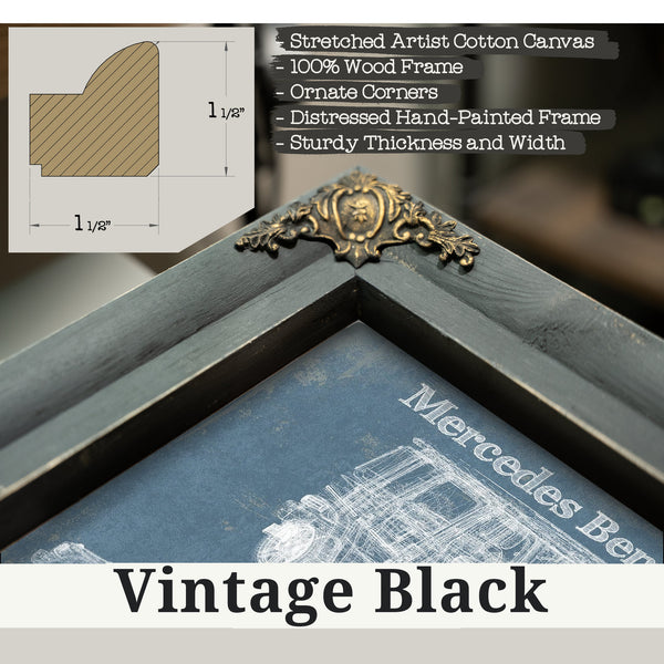Vintage Black frame corner detail, 1.5 inch ornate wood moulding, 2019 Mercedes Benz G63 AMG Blueprint Art Print