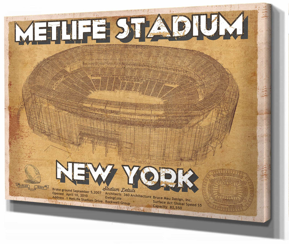 14" x 11" / Stretched Canvas Wrap Cutler West MetLife Stadium Vintage New York - Vintage Football Print