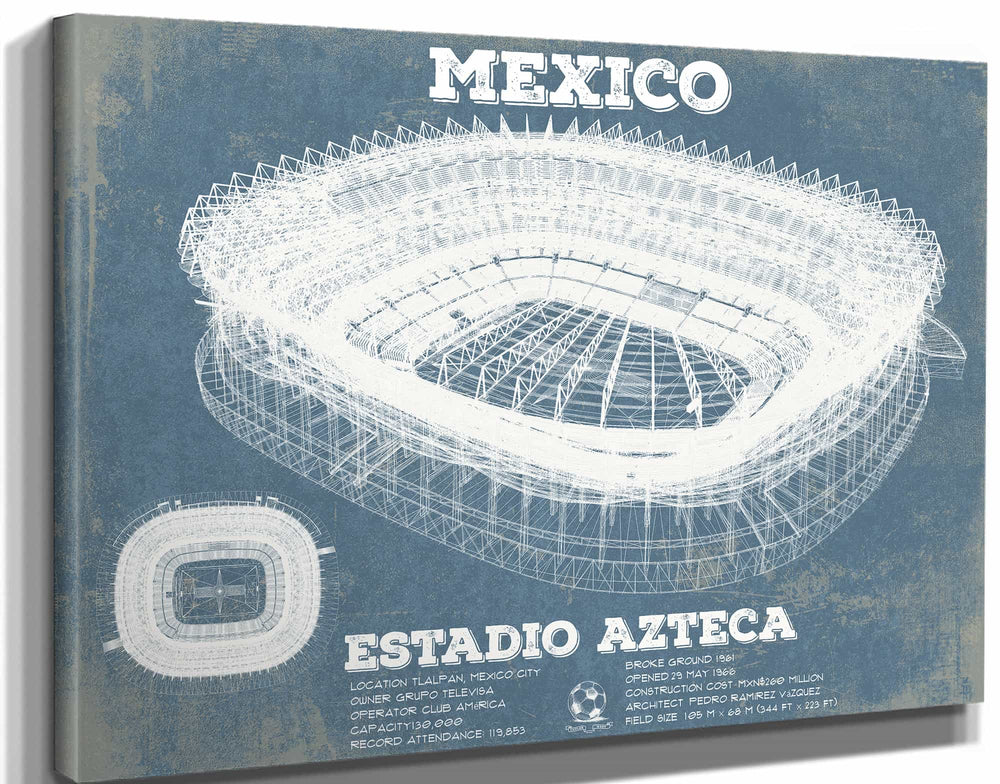 14" x 11" / Stretched Canvas Wrap Cutler West Mexico Football - Vintage Estadio Azteca Stadium Soccer Print