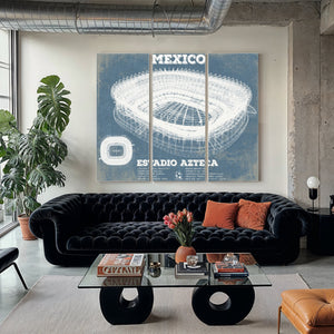 Mexico Football - Estadio Azteca Stadium Print as a 3 panel canvas wrap in a modern living room