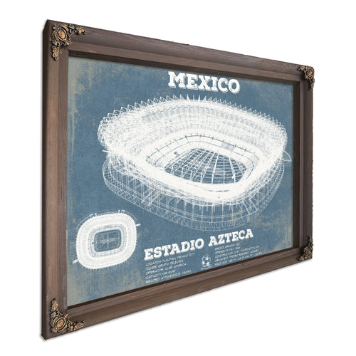 Mexico Football - Estadio Azteca Stadium Print in a Bourbon stained wood frame with antique gold corners