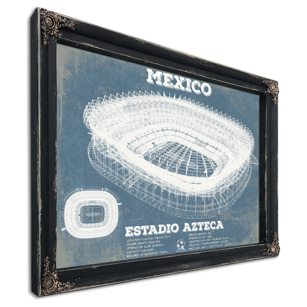 Mexico Football - Estadio Azteca Stadium Print in a distressed Vintage Black wood frame with ornate corners
