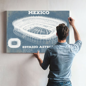 Mexico Football - Estadio Azteca Stadium Print framed in Vintage Black above a mid-century record console