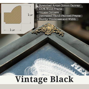 Vintage Black frame corner detail, 1.5 inch ornate wood moulding, Mexico Football - Estadio Azteca Stadium Print