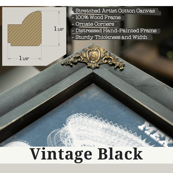Vintage Black frame corner detail, 1.5 inch ornate wood moulding, Mexico Football - Estadio Azteca Stadium Print