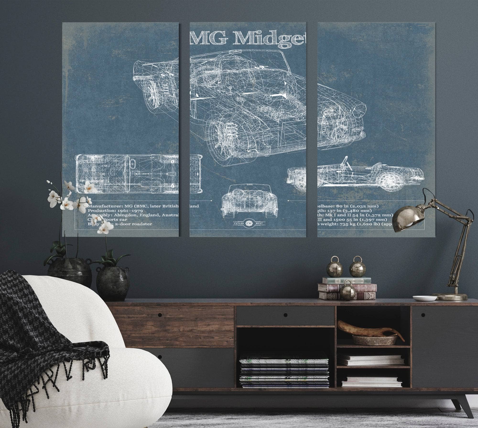 MG Midget Vintage Art by Cutler West