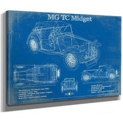 MG TC Midget Blueprint Art Print as a stretched canvas wrap with gallery wrapped edges