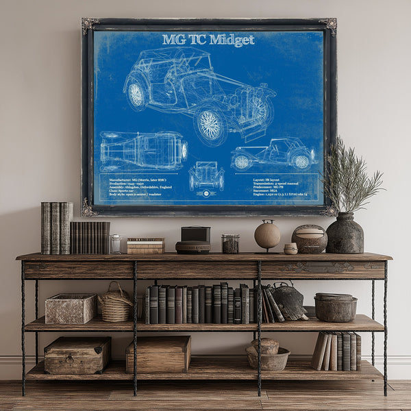 MG TC Midget Blueprint Art Print canvas print size guide 24x18 36x24 48x36 inches