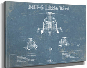 14" x 11" / Stretched Canvas Wrap Cutler West MH-6 Little Bird Helicopter Vintage Aviation Blueprint Military Print