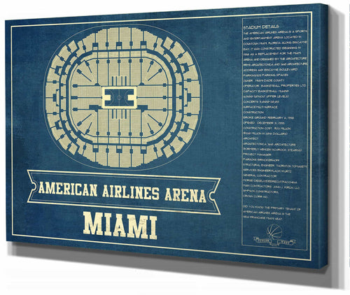 14" x 11" / Stretched Canvas Wrap Cutler West Miami Heat - American Airlines Arena Vintage Basketball Blueprint NBA Print