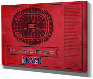 14" x 11" / Stretched Canvas Wrap Cutler West Miami Heat - American Airlines Arena Vintage Basketball Blueprint NBA Team Color Print