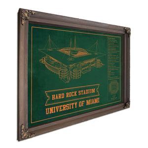 Miami Hurricanes - Hard Rock Football Stadium Print in a Bourbon stained wood frame with antique gold corners