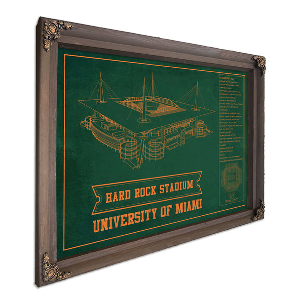 Miami Hurricanes - Hard Rock Football Stadium Print in a Bourbon stained wood frame with antique gold corners