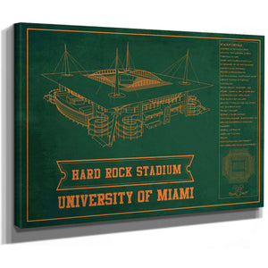 Miami Hurricanes - Hard Rock Football Stadium Print as a stretched canvas wrap with gallery wrapped edges