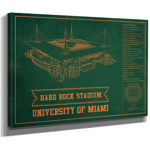 Miami Hurricanes - Hard Rock Football Stadium Print as a stretched canvas wrap with gallery wrapped edges