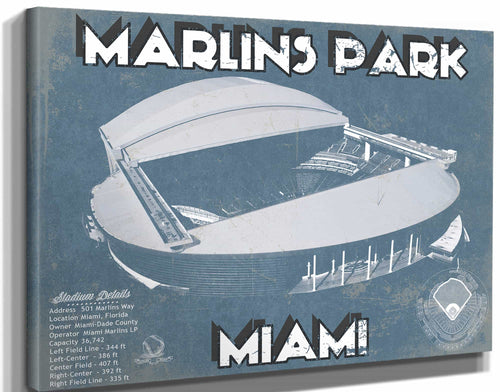 14" x 11" / Stretched Canvas Wrap Cutler West Miami Marlins - Marlins Park Vintage Baseball Fan Print