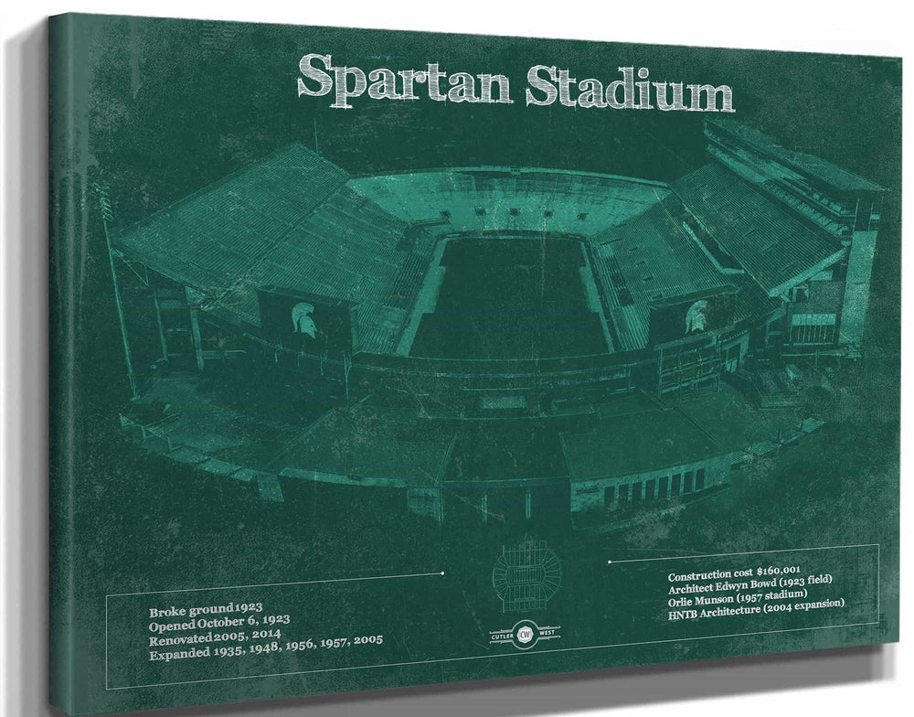14" x 11" / Stretched Canvas Wrap Cutler West Michigan State Spartans - Spartan Stadium Vintage Football Team Art
